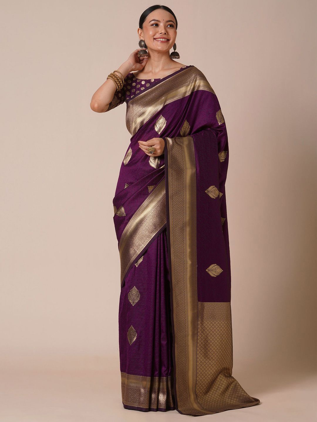 

House of Pataudi Woven Design Banarasi Saree With Blouse Piece, Purple