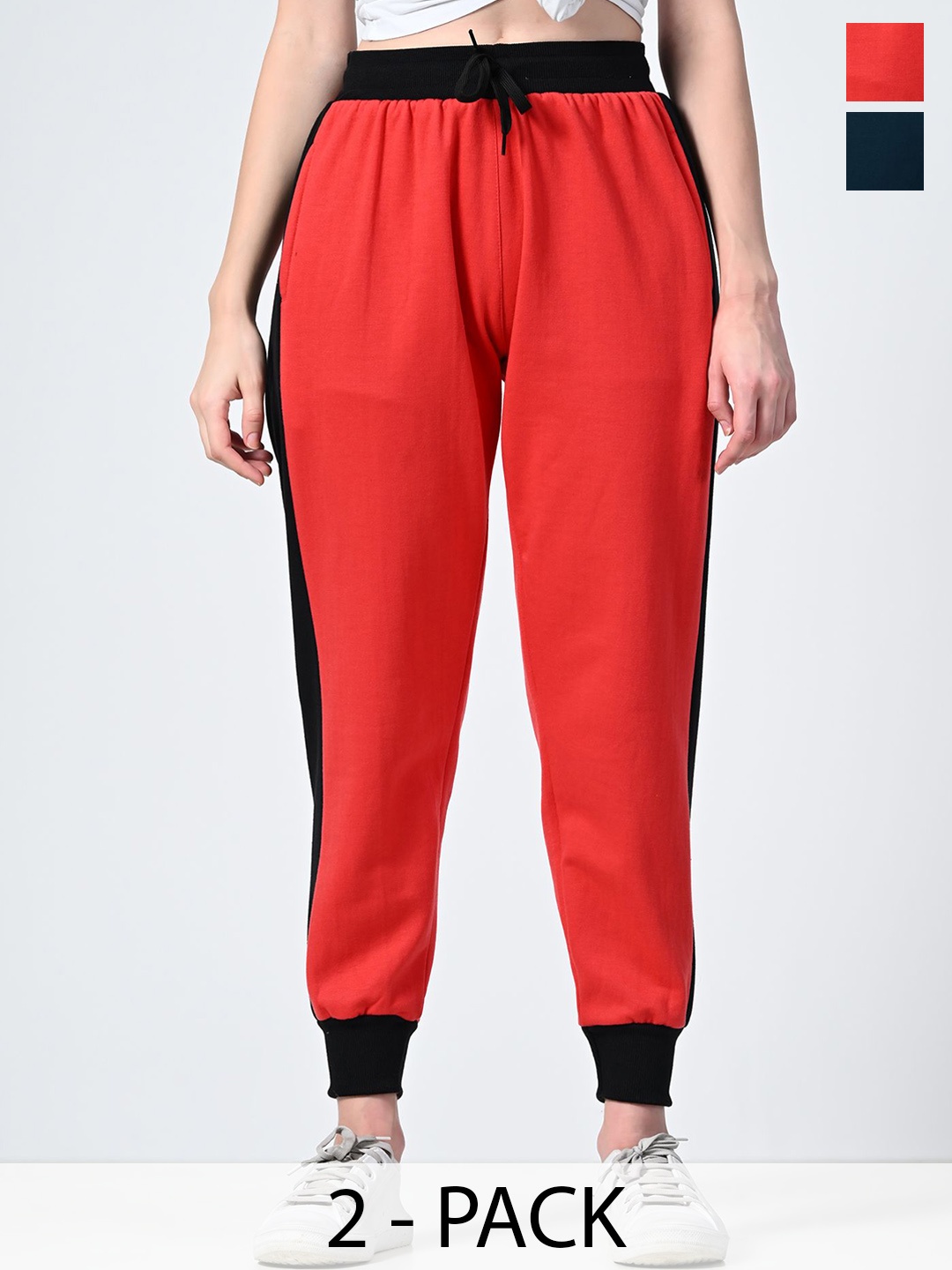 

BAESD Women Pack Of 2 Relaxed Fit Mid-Rise Joggers, Red