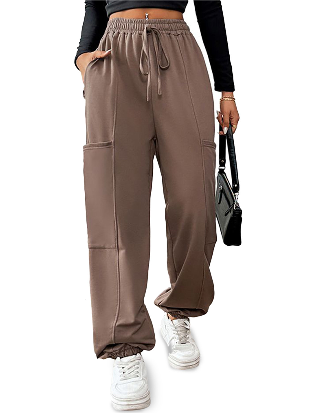 

StyleCast x Revolte Women Loose Fit Easy Wash Chinos Trousers, Brown