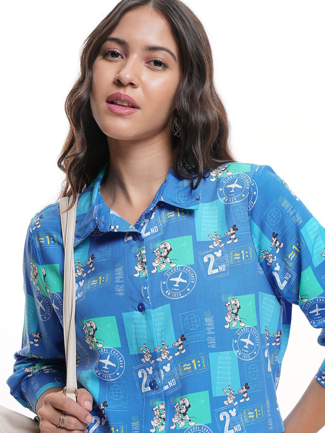 

Tokyo Talkies Women Mui Mickey Travel Aop Long Sleeve Shirt, Blue