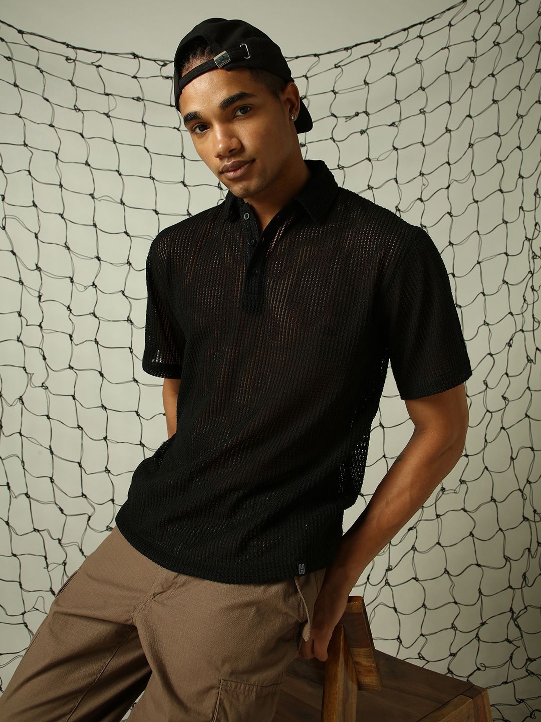

Hubberholme Men Classic Solid Cuban Collar Textured Fabric Oversized Casual Shirt, Black