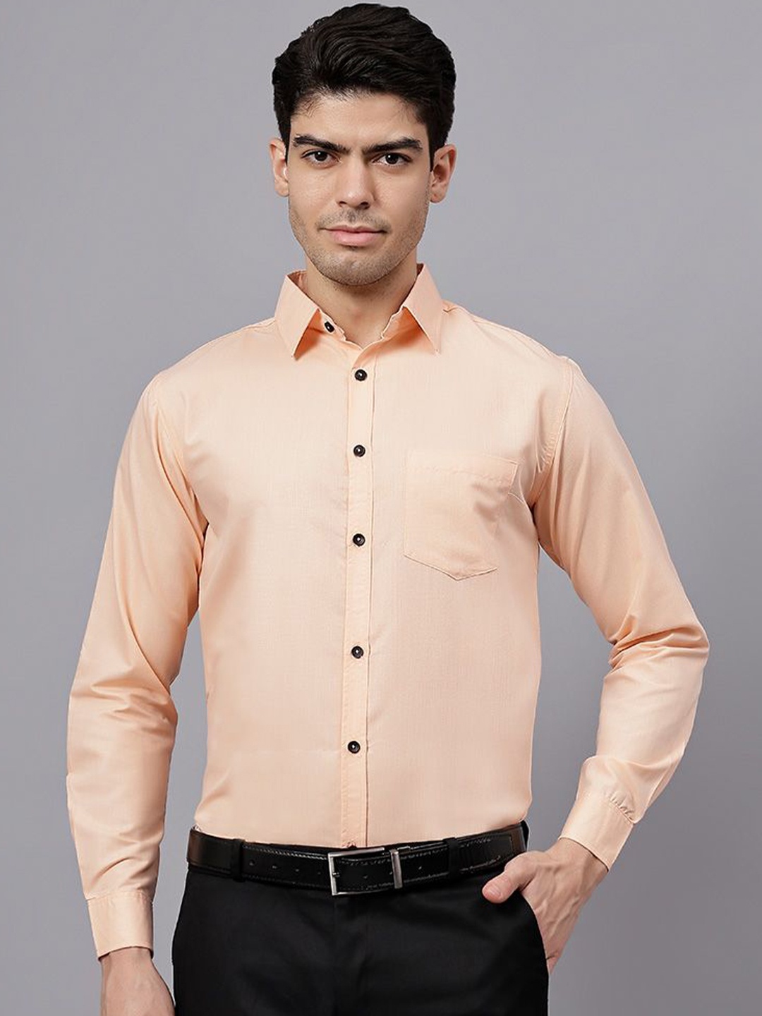 

Vida Loca Men India Slim Spread Collar Solid Cotton Slim Fit Formal Shirt, Orange