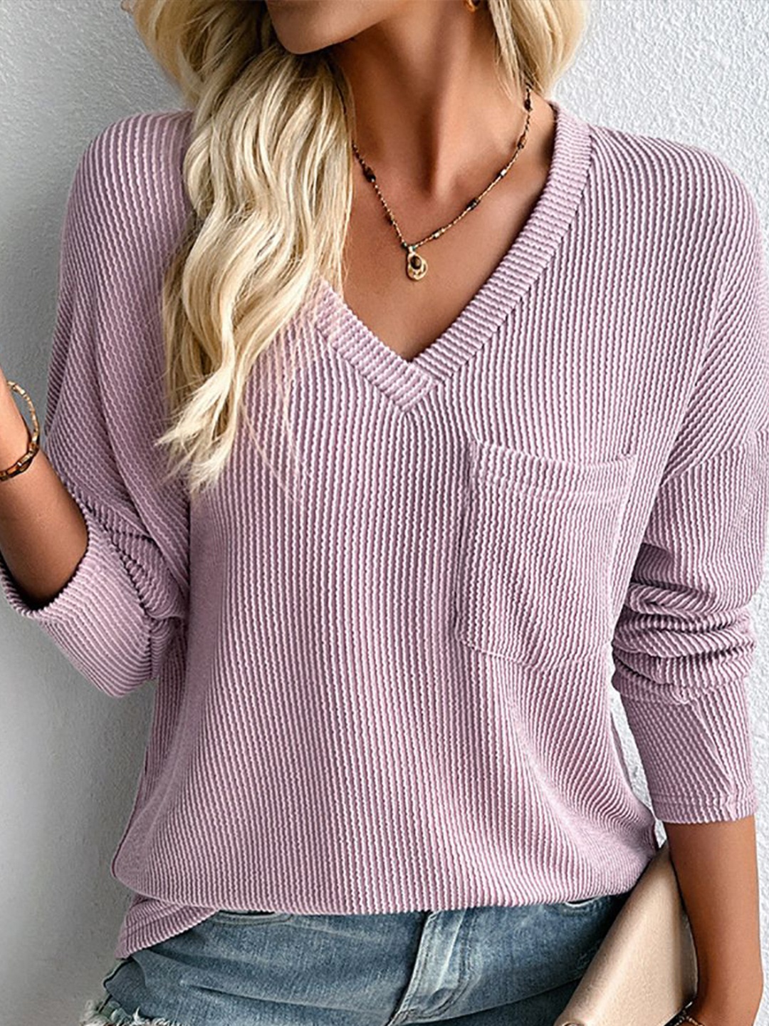

StyleCast x Revolte Women Self Design V-Neck Top, Lavender