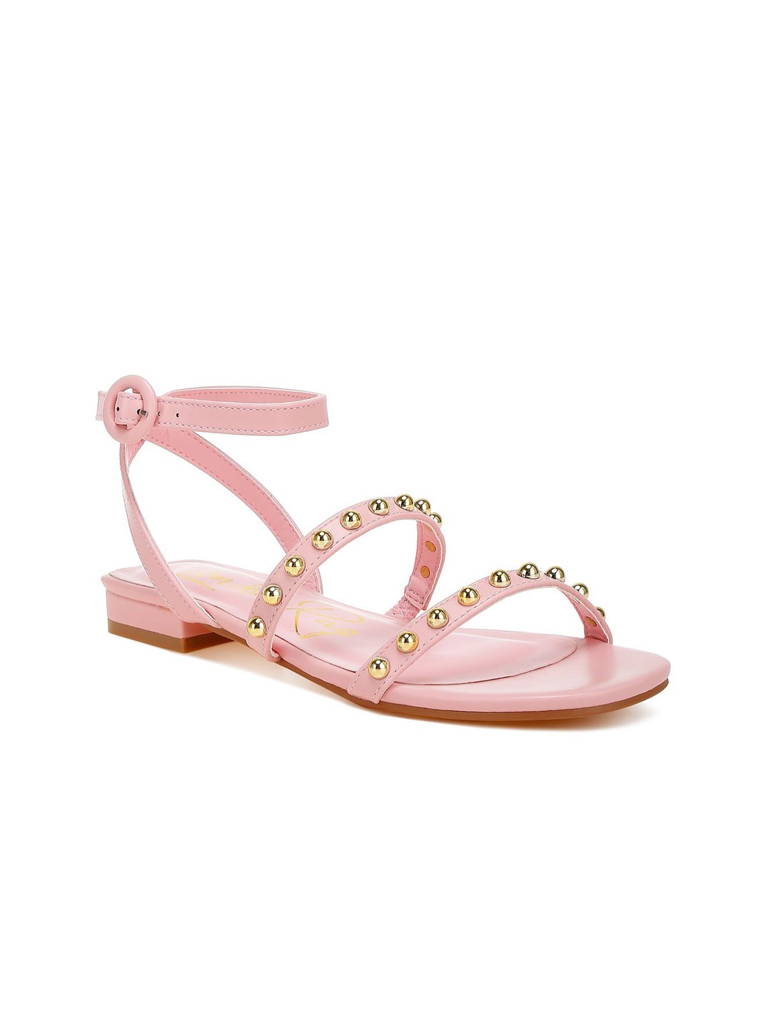 

London Rag Women Embellished Ankle Strap Open Toe Flats, Pink