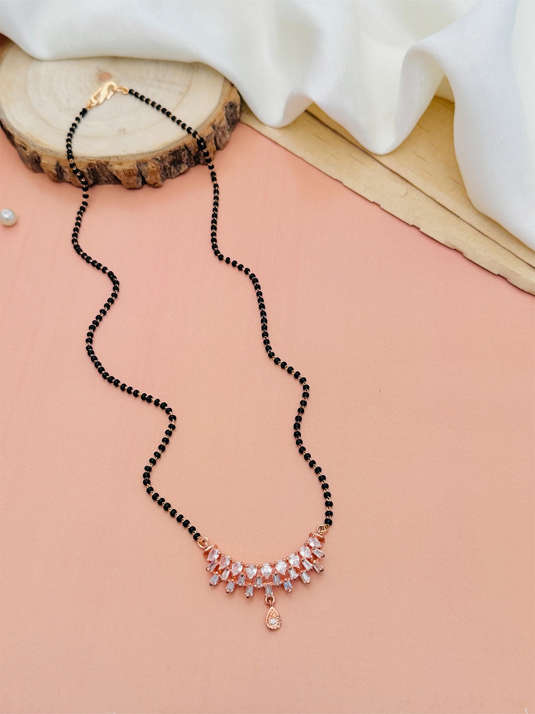 

ABDESIGNS Rose Gold-Plated Stones Studded and Beaded Mangalsutra