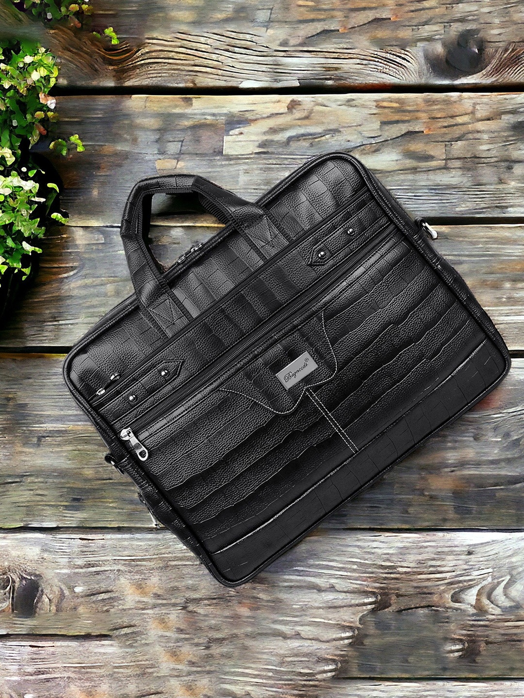 

bagneeds Unisex PU Textured Laptop Bag, Black