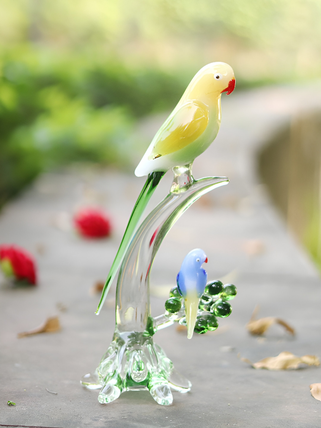 

NMII Green Parrot Glass Showpiece