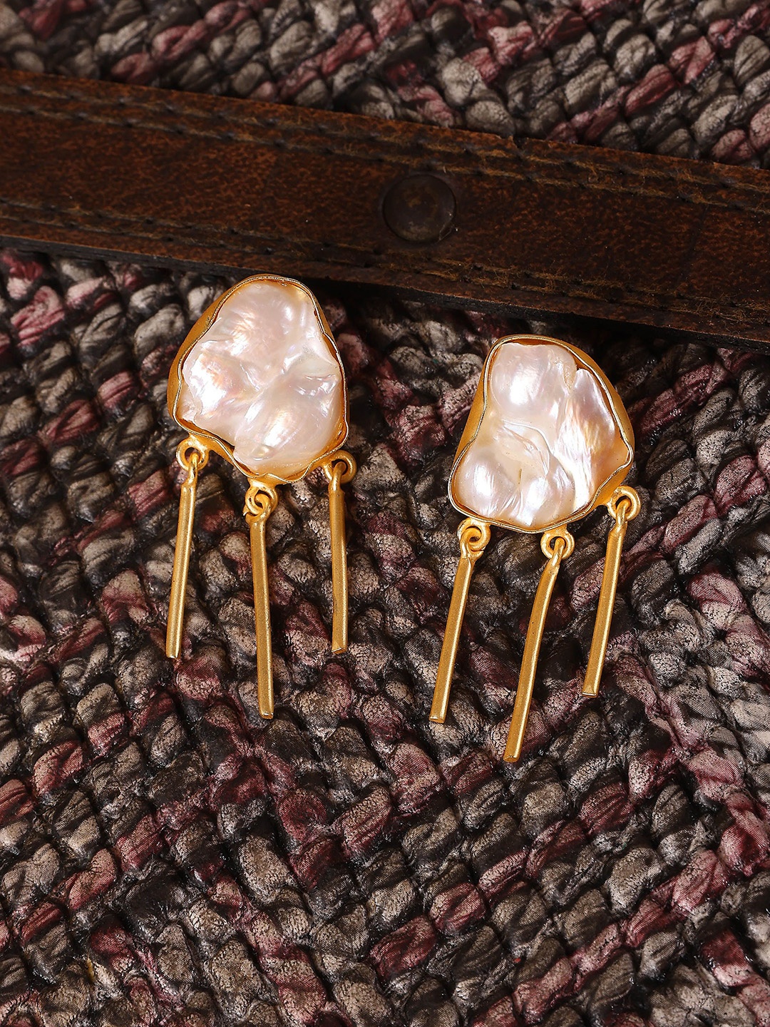 

ROYAL PITARAH Gold-Plated Contemporary Pearls Drop Earrings, White