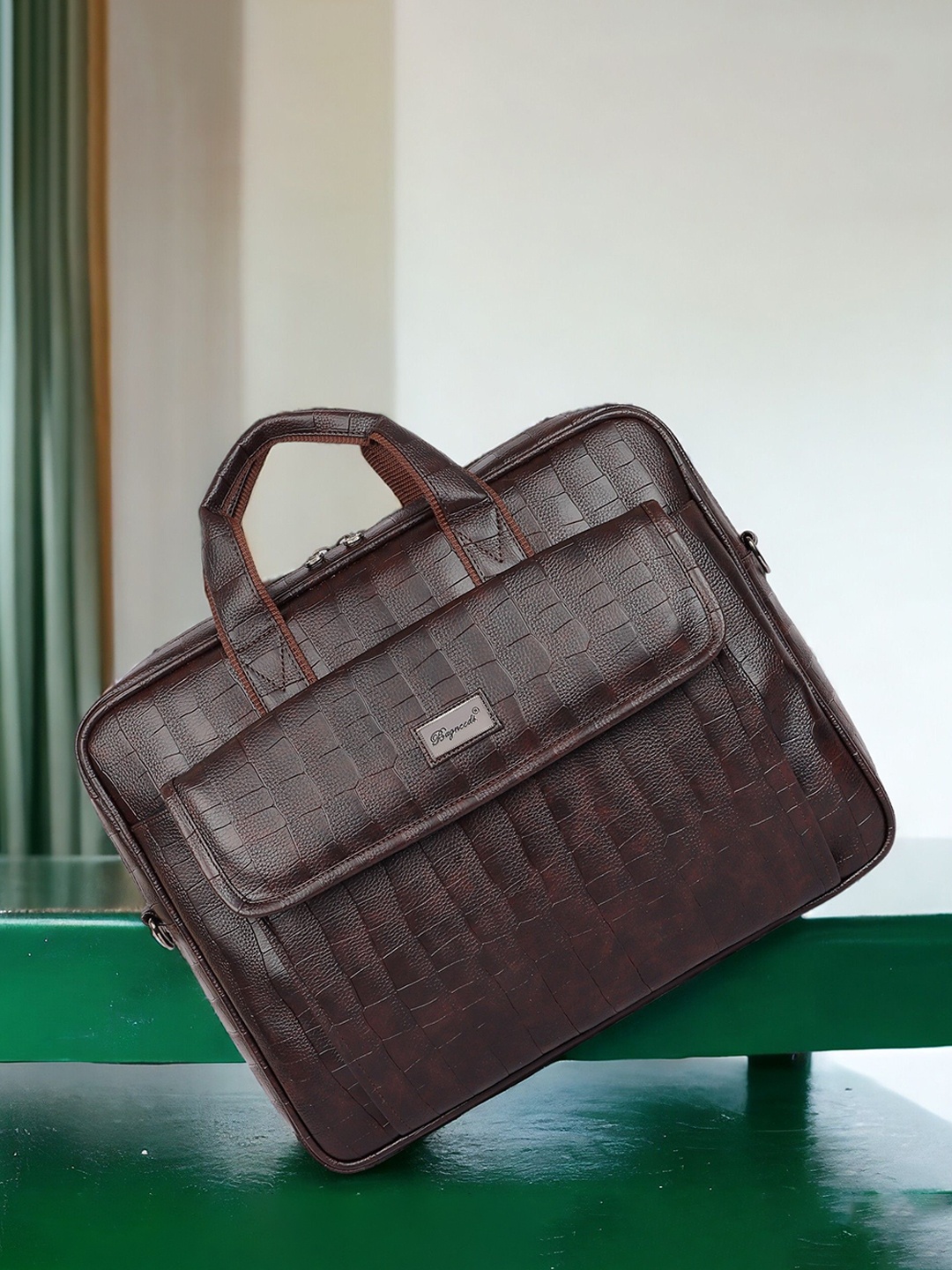 

bagneeds Unisex Textured PU Laptop Bag, Brown