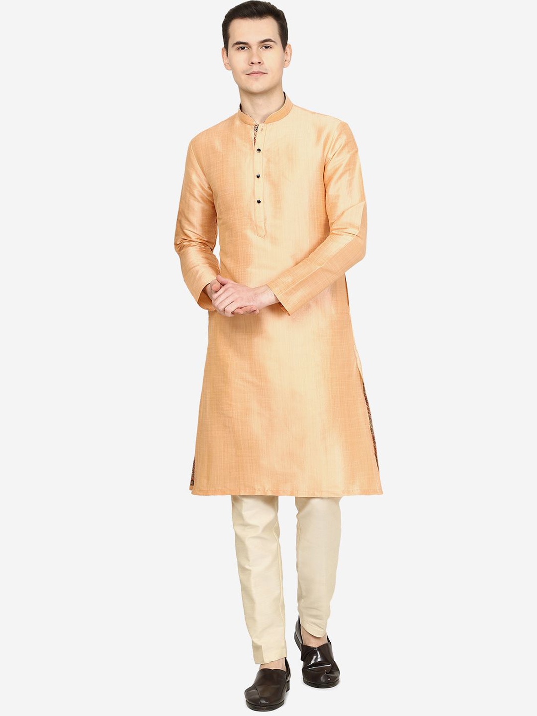 

THE KURTA COMPANY Men Thread Work Kurta, Peach