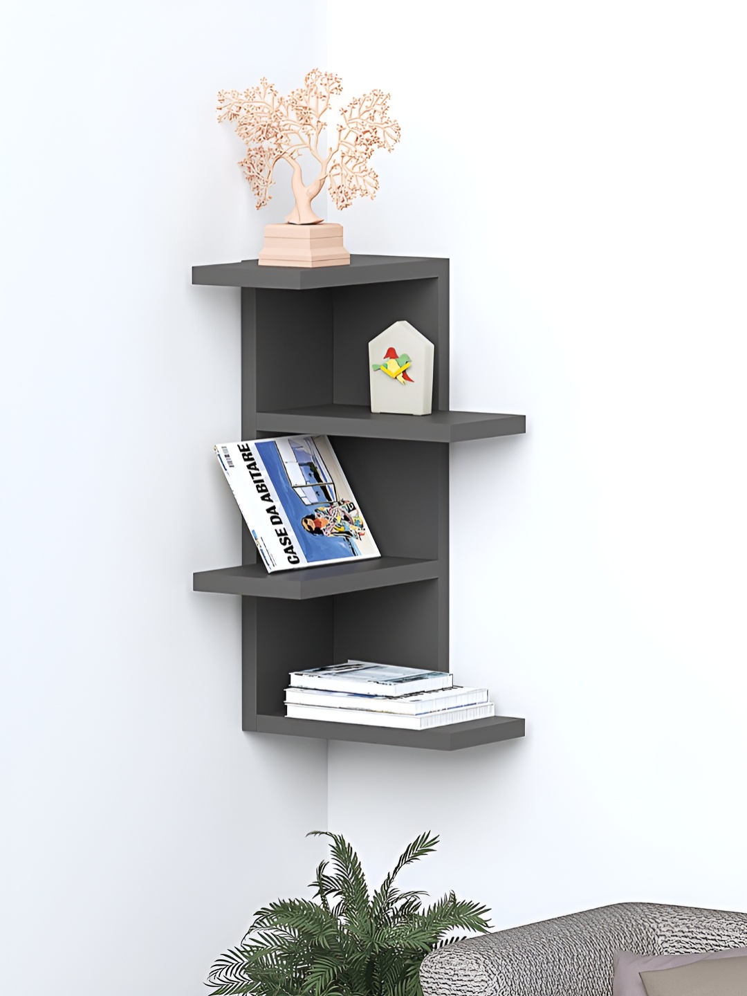 

RANDOM Black Engineered Wood Multipurpose Storage Wall Shelf with Storage Shelf