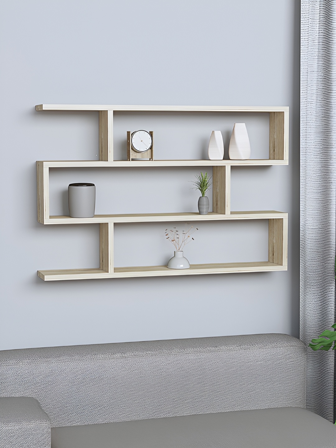 

RANDOM Beige Engineered Wood Pocket Wall Shelf