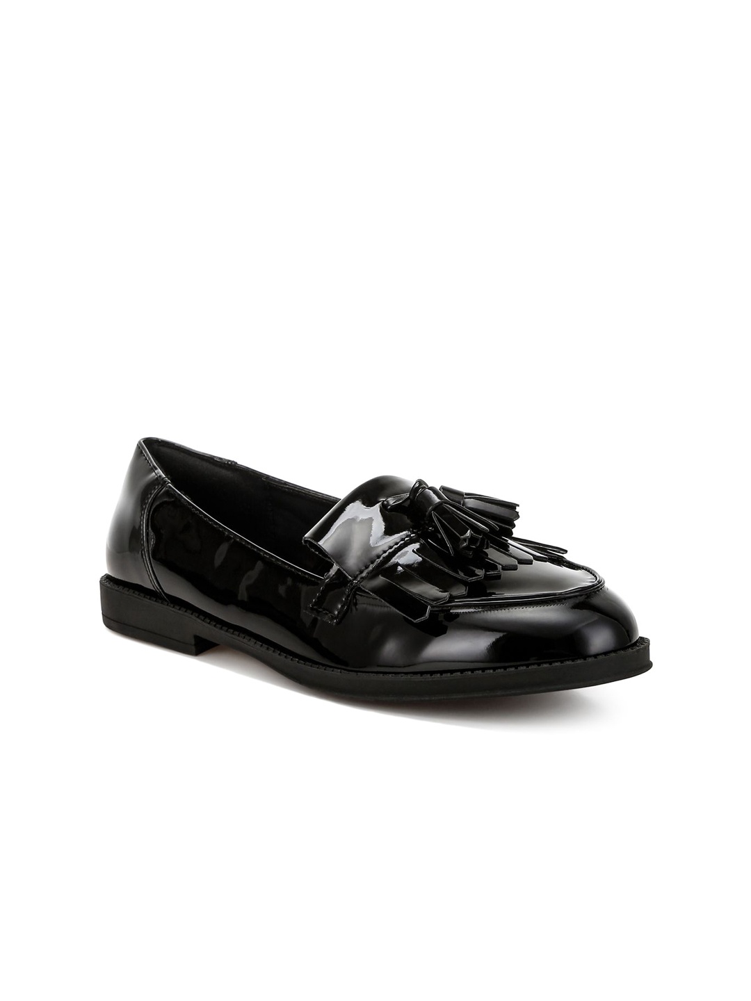 

London Rag Women Printed Leather Slip-On Loafers, Black