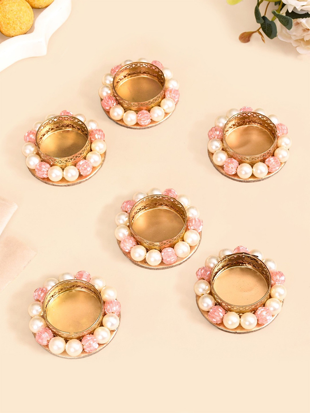 

"Nestasia Pink 6 Pcs Pearled Tealight Candle Holders"