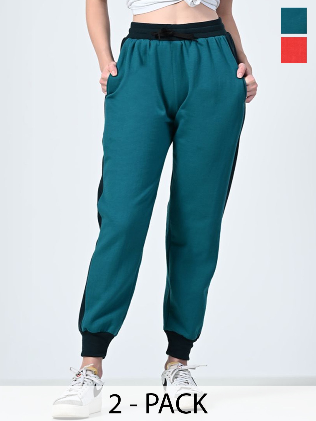 

BAESD Women Pack Of 2 Relaxed Fit Joggers, Teal