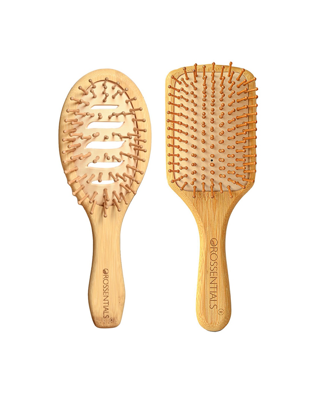 

OROSSENTIALS Set Of 2 Wooden Hair Brush, Brown