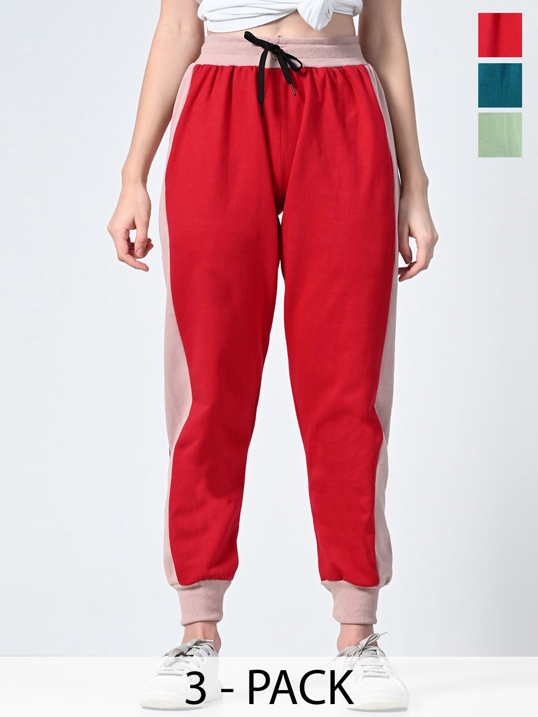 

BAESD Women Solid Pack Of 3 Relaxed Fit Mid-Rise Joggers, Red