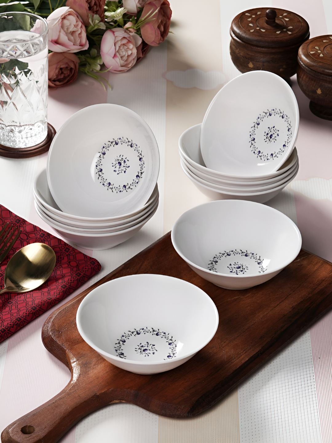 

Aura White & Blue 12 Pieces Printed Melamine Dip Bowls 180 ml Each
