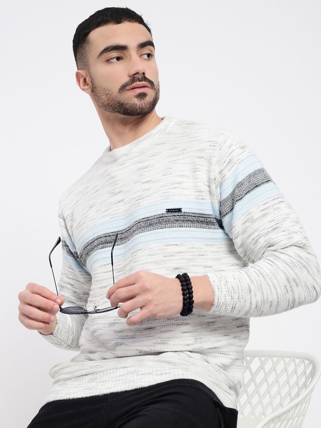 

SHOWOFF Men Striped Long Sleeves Pullover, White