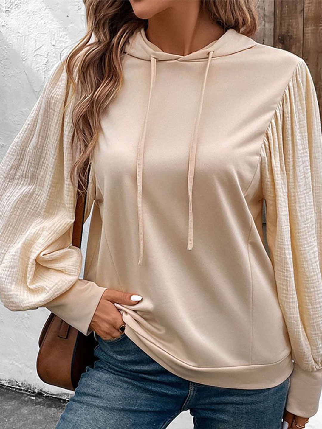 

StyleCast x Revolte Women Solid Hooded Sweatshirt, Beige