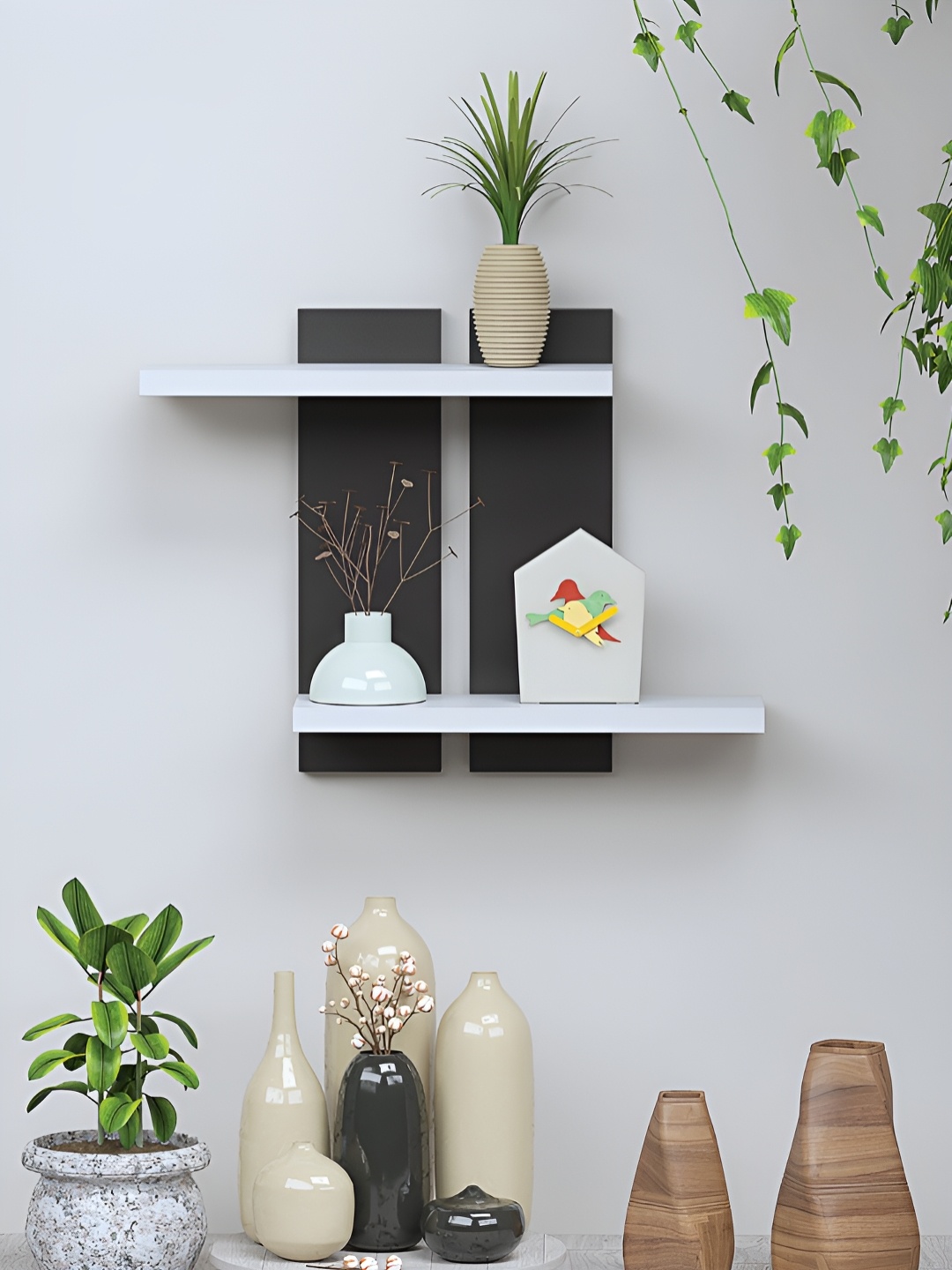 

RANDOM White & Black Engineered Wood Multipurpose Storage Wall Shelf