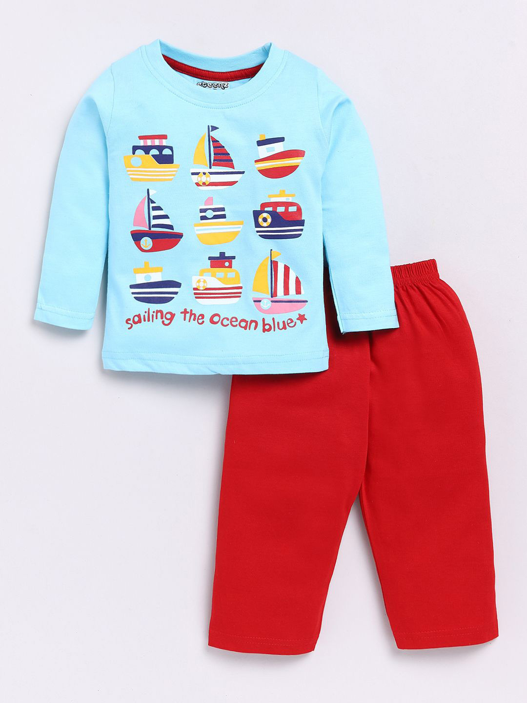 

E-TEENZ Boys Printed Round Neck Long Sleeves Pure Cotton T-Shirt With Pyjama Set, Blue