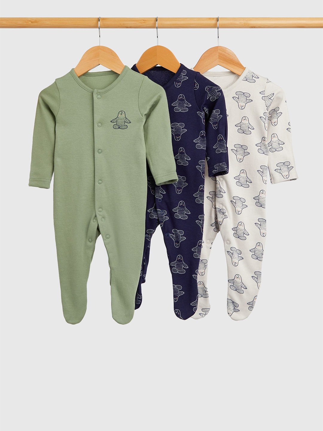 

mothercare Boys Pack of 3 Printed Sleepsuit, Green