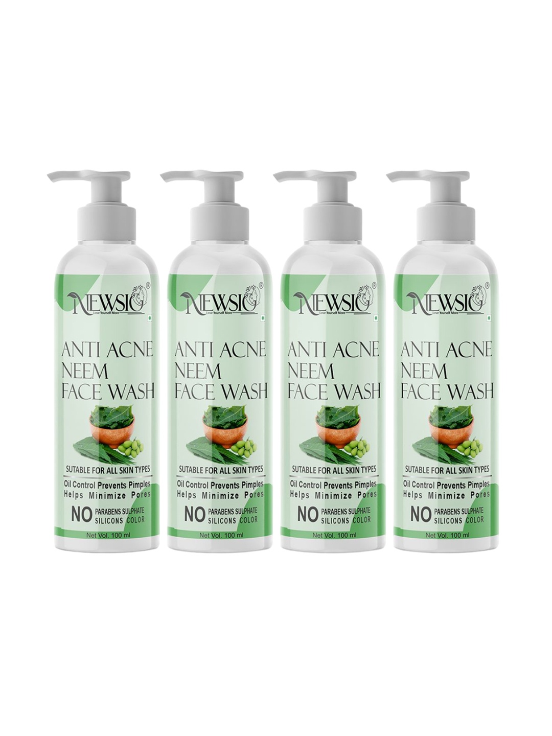 

Newsio Set Of 4 Anti Acne Neem Face Wash-100 ml Each, Green
