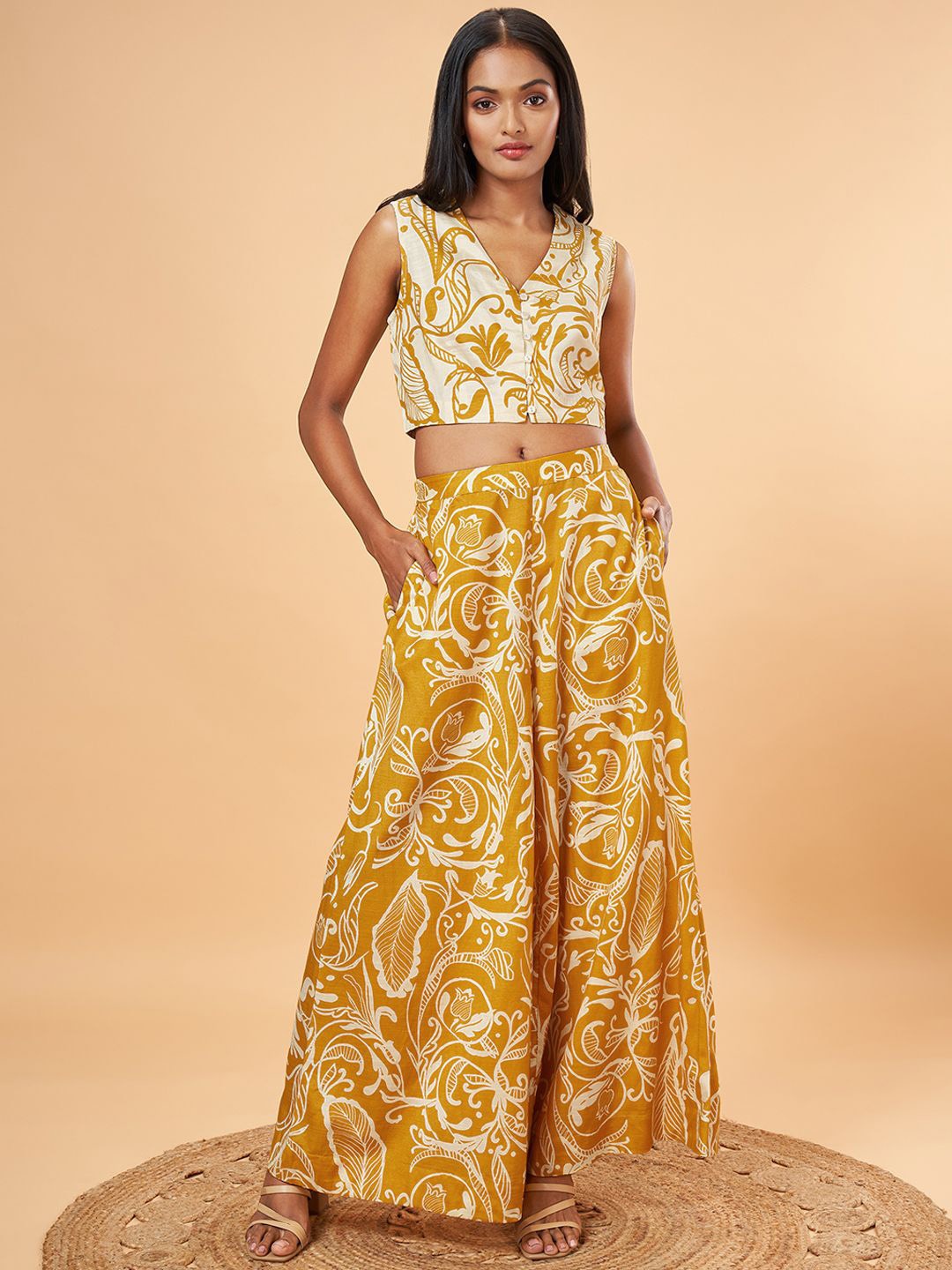 

Marigold Lane Women Printed Top With Palazzo, Yellow