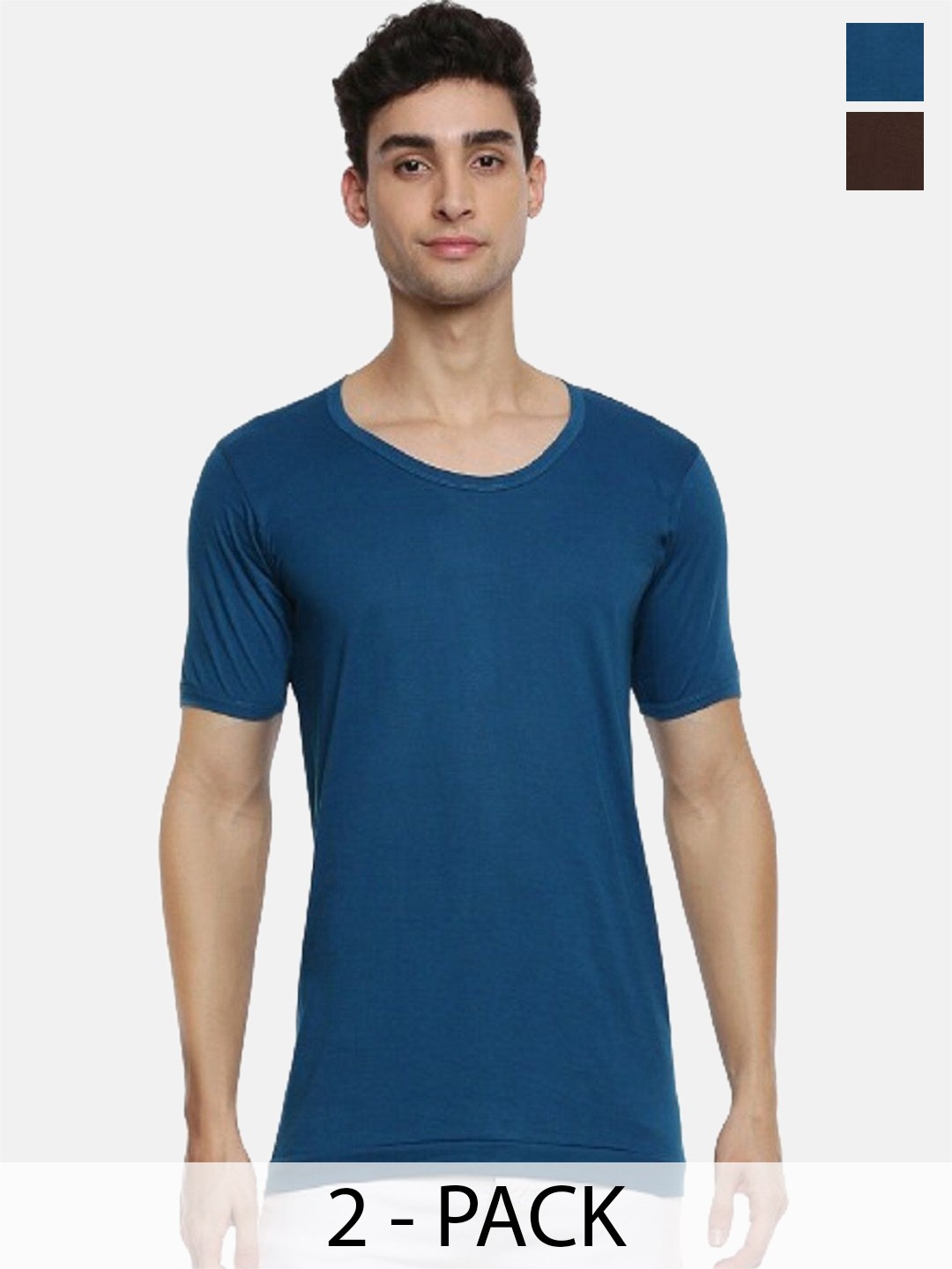 

Ramraj Pack Of 2 Men Round Neck Cotton Basic Vests, Blue