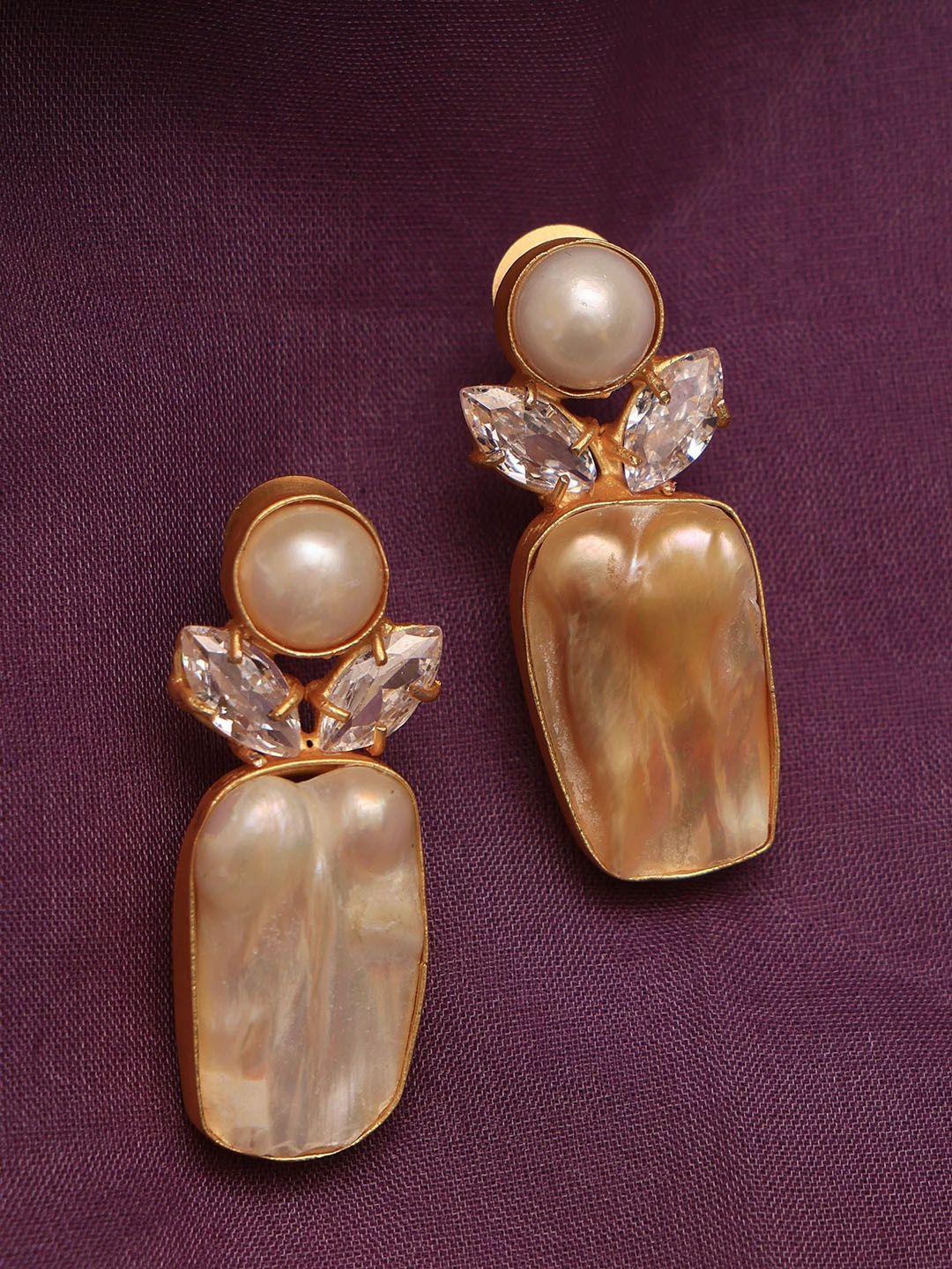 

ROYAL PITARAH Gold-Plated Contemporary Pearls Drop Earrings