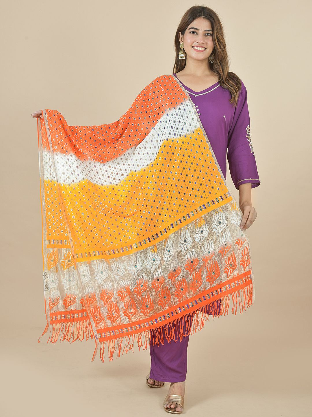 

LA FEMINAE Woven Design Tasselled Dupatta, White