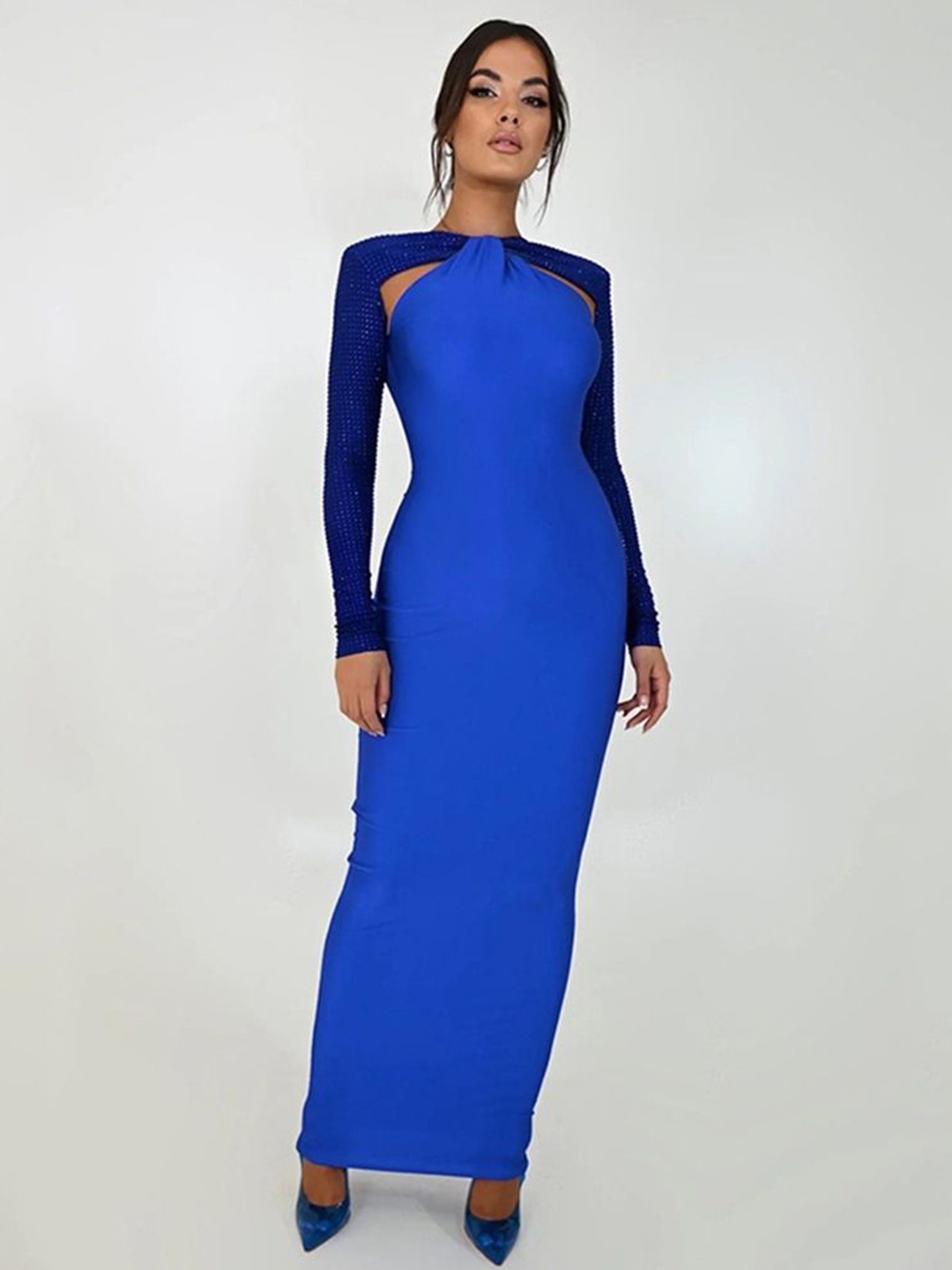 

StyleCast x Revolte Women Solid Boat Neck Maxi Dress, Blue