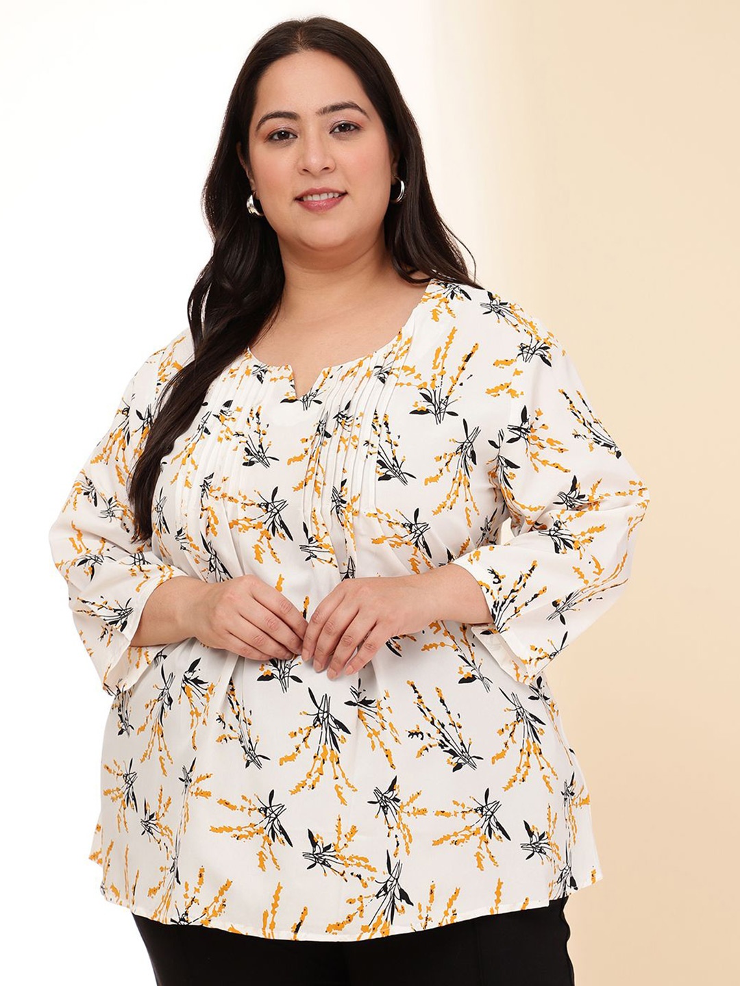 

DressBerry Women Floral Printed Round Neck Plus Size Top, White