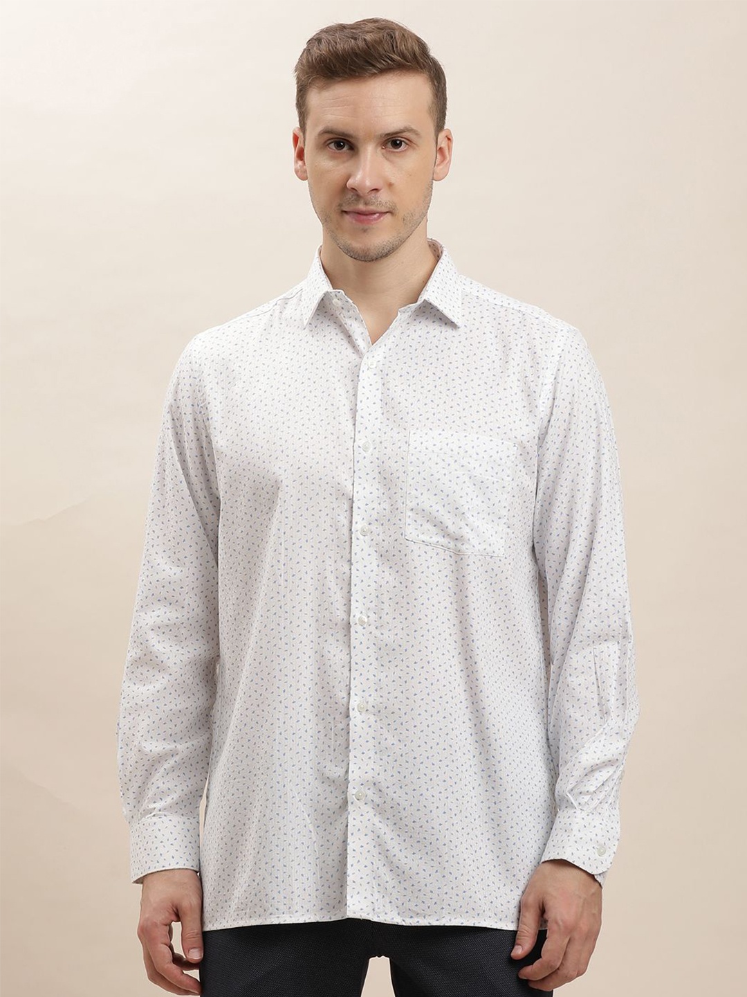

Turtle Men Classic Spread Collar Micro Ditsy Printed Cotton Formal Shirt, White
