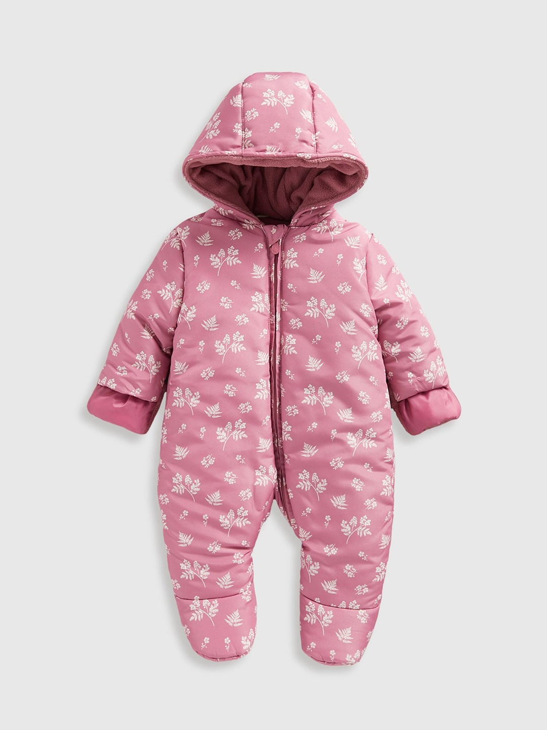 

mothercare Girls Printed Hooded Sleepsuit, Pink