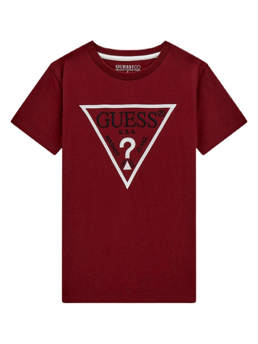 

GUESS kids Boys Typography Printed Round Neck Cotton T-shirt, Maroon