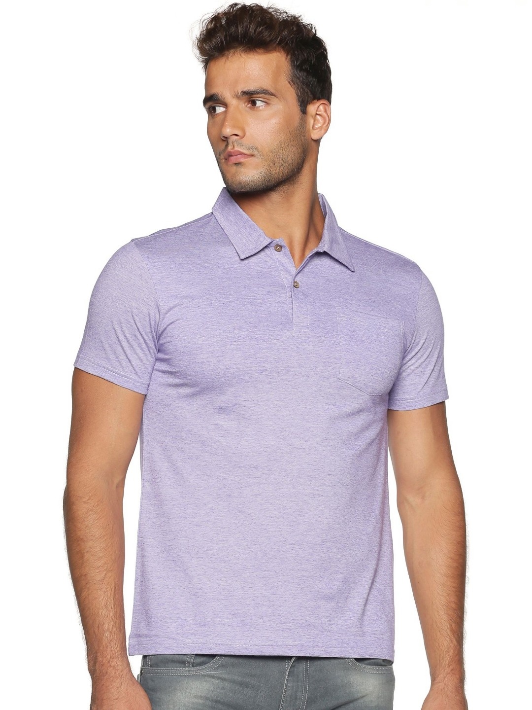 

ECOLINE Clothing Men Antimicrobial Solid Polo Collar Cotton T-shirt, Violet