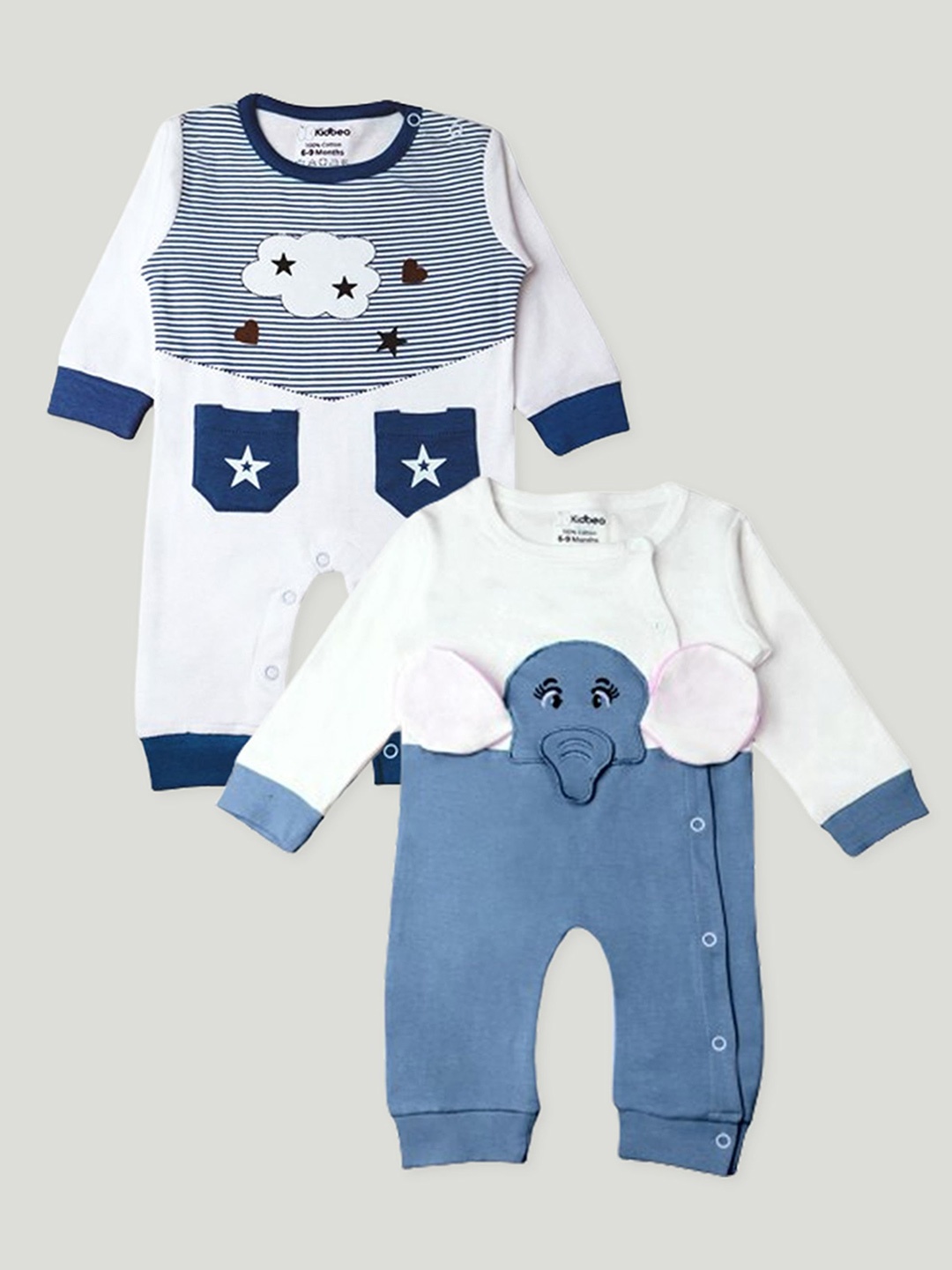 

Kidbea Infants Pack Of 2 Colourblocked Organic Cotton Rompers, Blue