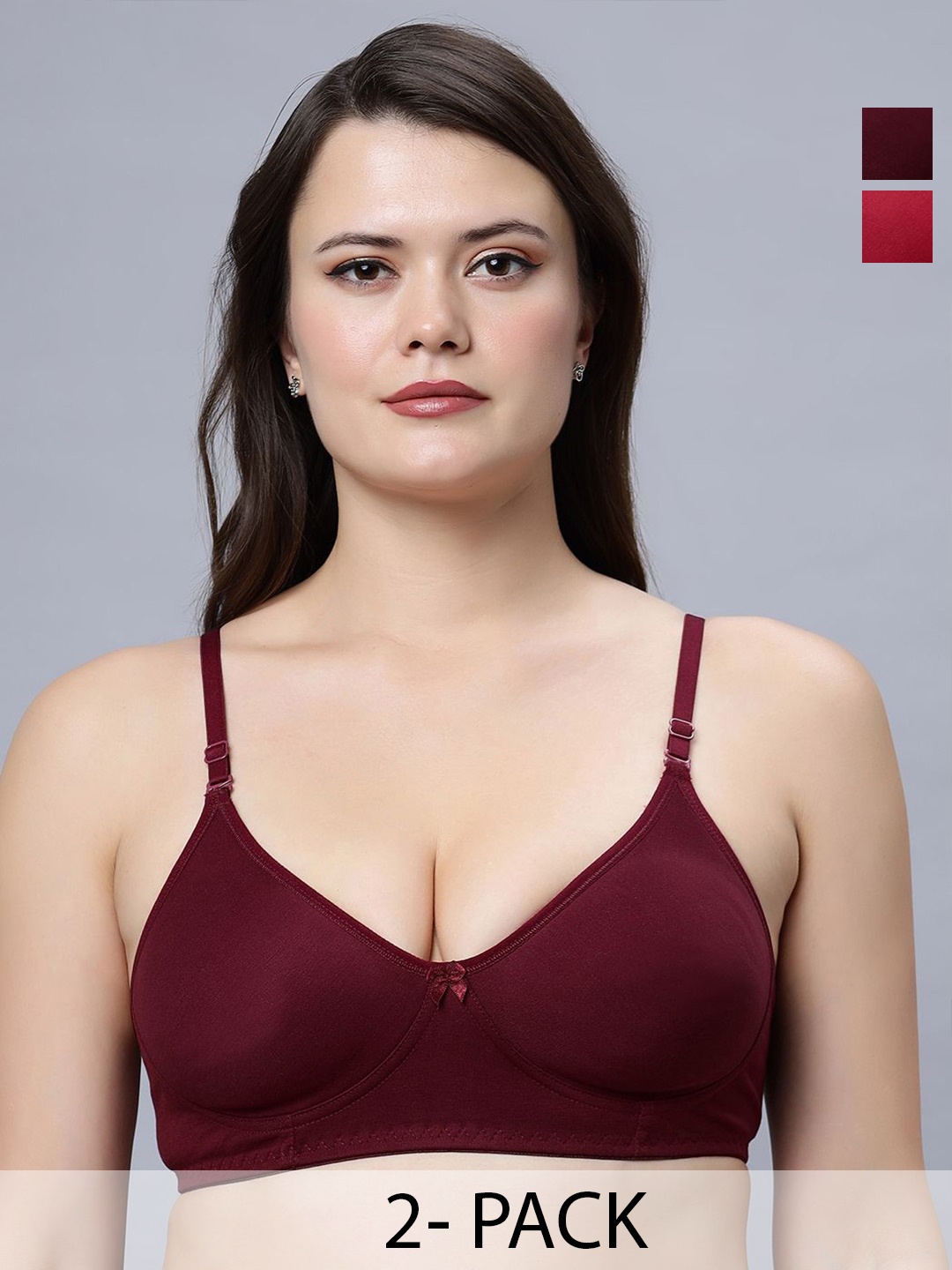 

In Care Women Pack of 2 Full-coverage Non Padded and Non-Wired T-shirt Bra, Red