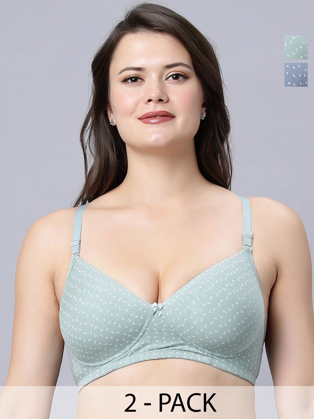 

In Care Pack Of 2 Printed Full Coverage Heavily Padded Bra, Green