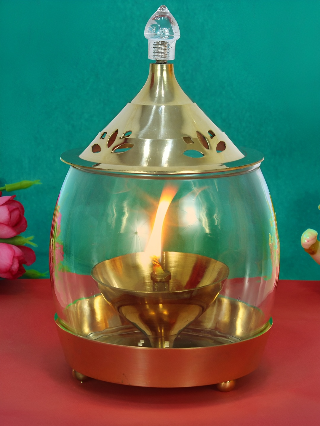 

TIED RIBBONS Gold Toned Glossy Brass Akhand Puja Diya