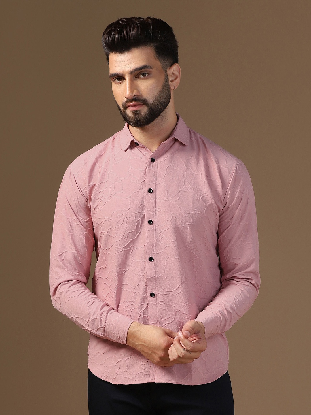 

TAGDO Men Standard Spread Collar Solid Casual Shirt, Peach