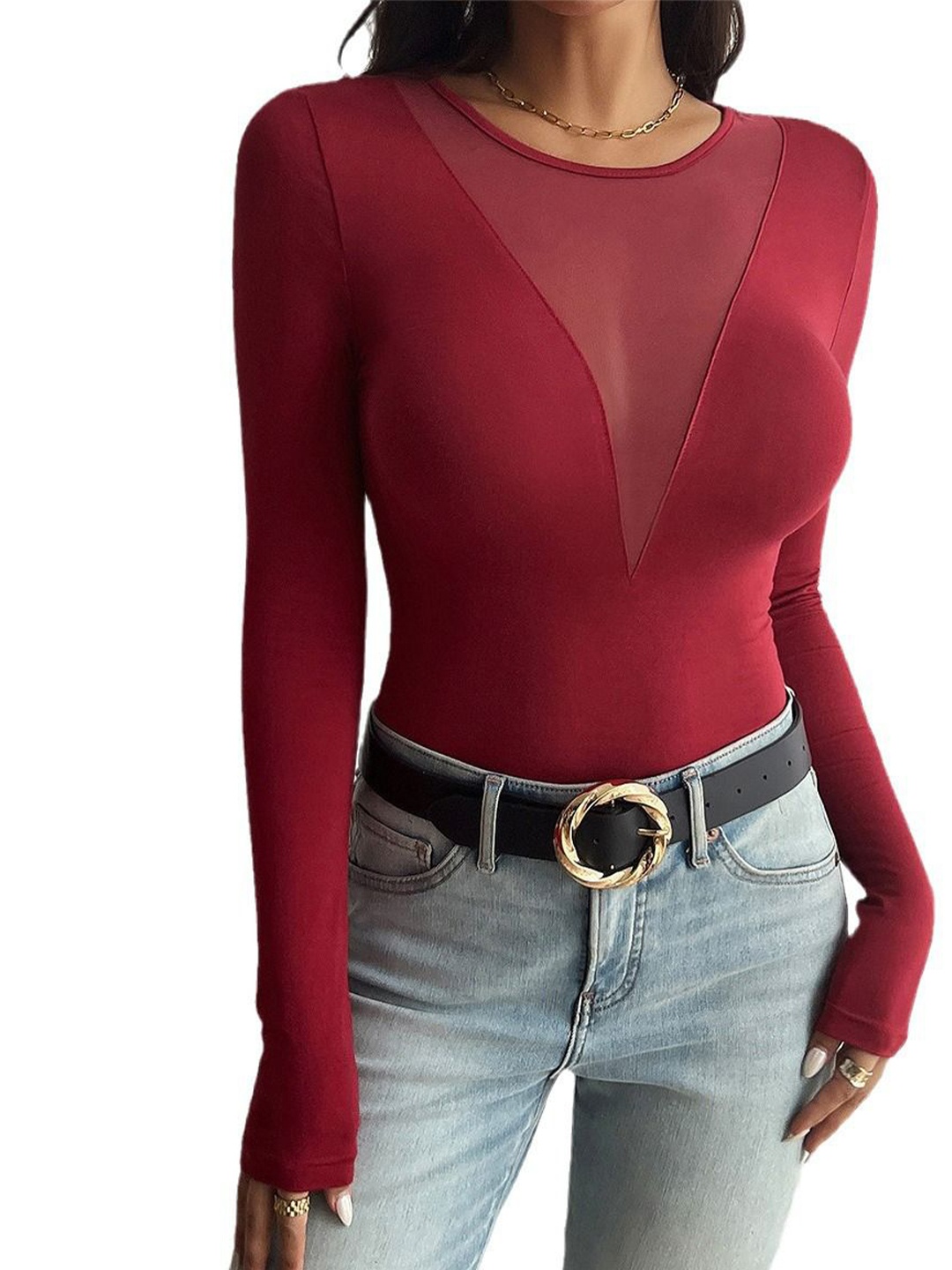 

StyleCast x Revolte Women Solid Round Neck Top, Maroon