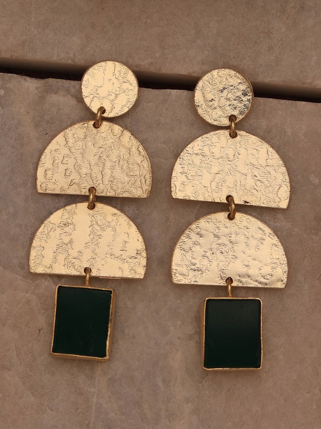 

ROYAL PITARAH Gold Plated Contemporary Drop Earrings, Green