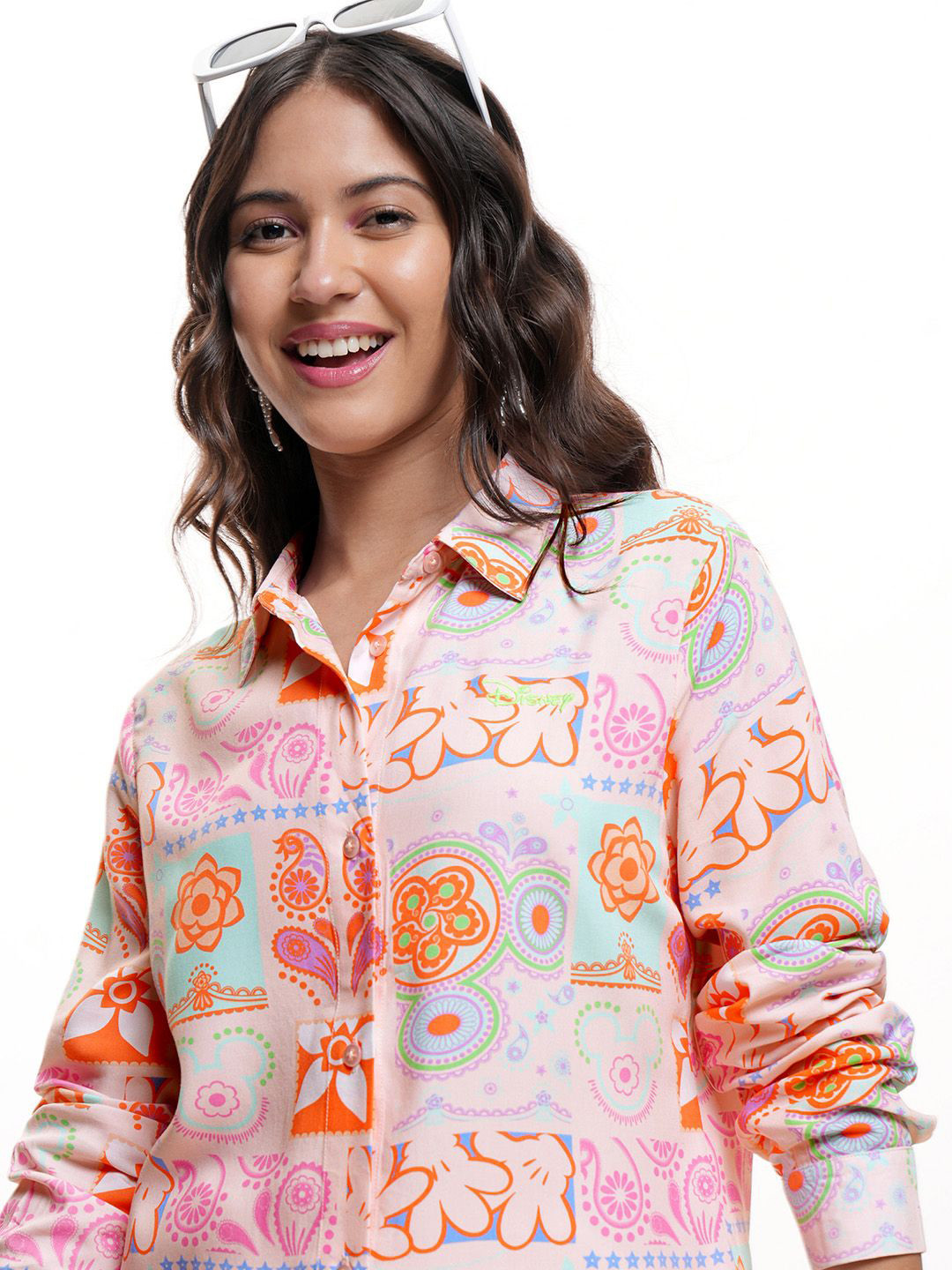 

Street By Tokyo Talkies Women Mui Mickey Printed Long Sleeve Regular Shirt, Peach