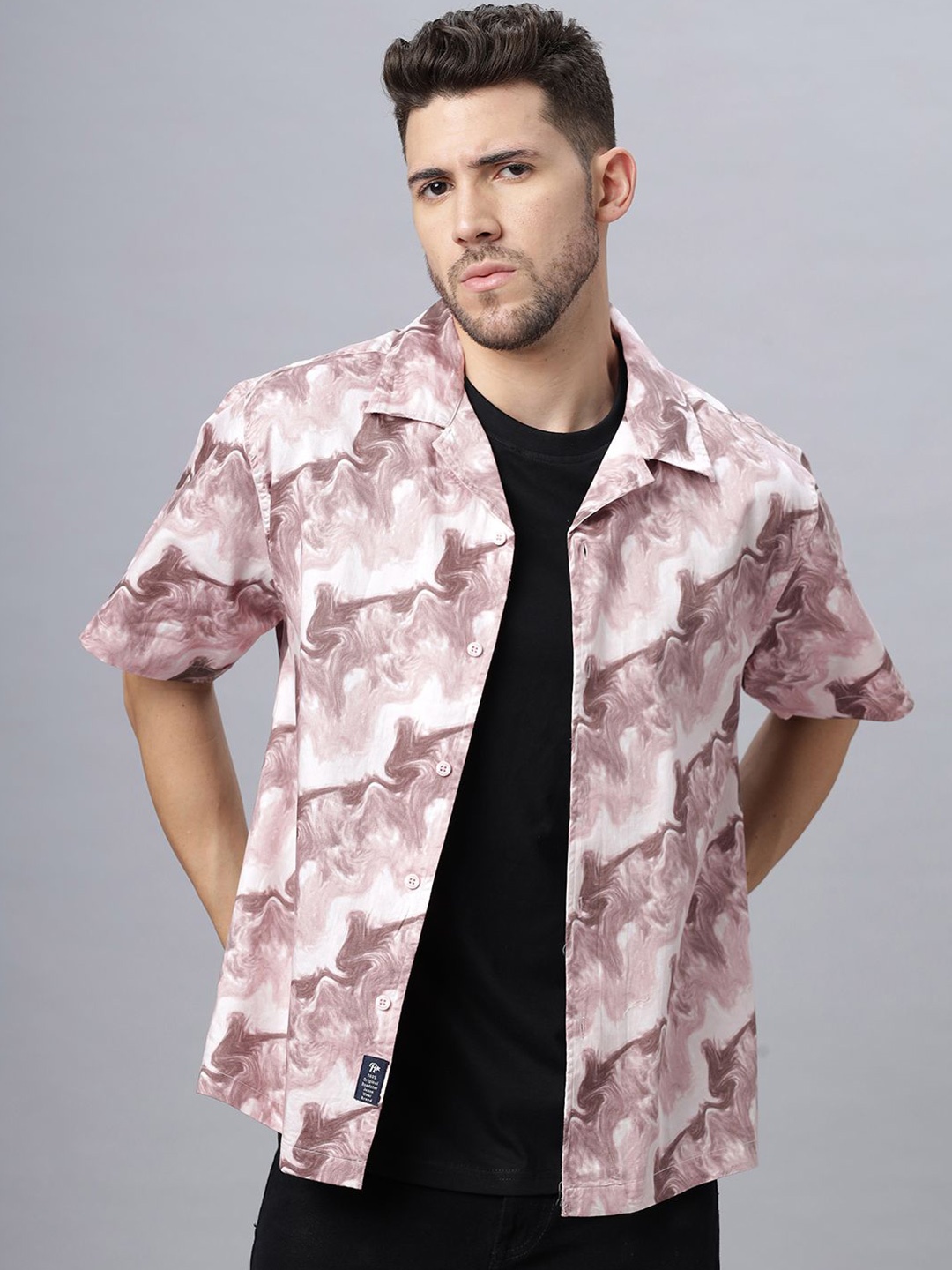 

The Roadster Lifestyle Co. Men Relaxed Cuban Collar Abstract Printed Cotton Casual Shirt, Pink