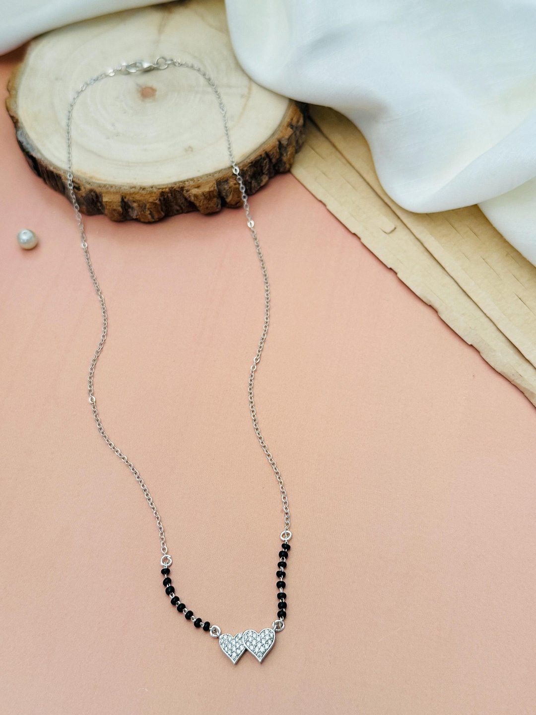 

ABDESIGNS Silver Plated American Diamond Studded & Beaded Mangalsutra