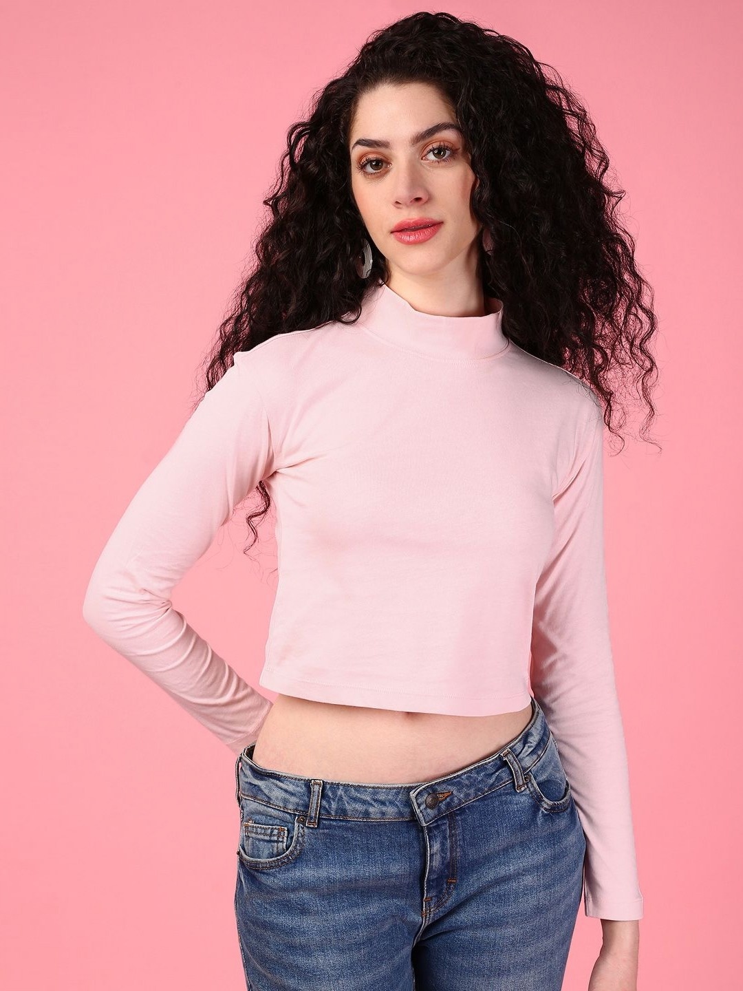 

DressBerry Women Solid Turtle Neck Cotton Slim Fit T-shirt, Pink