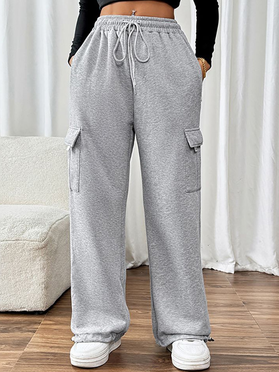 

StyleCast x Revolte Women Solid Loose Fit Chinos Trousers, Grey